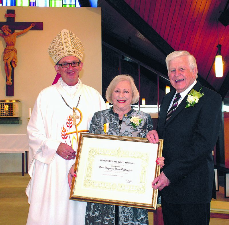 From left, Bishop Patrick Dunn and Maree and Alex McNaughten.