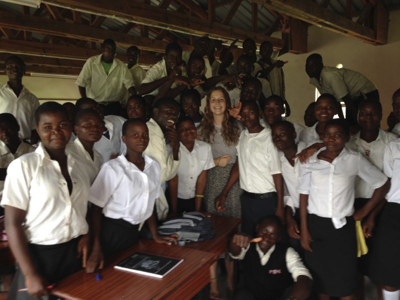Maddie Little with some of her students in Chifunga, Malawi, who are benefi ting from her Kindness Club.