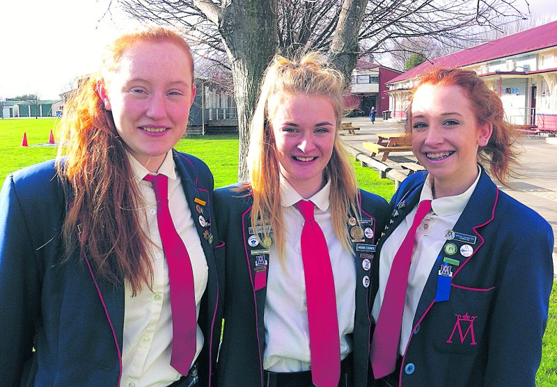 From left: Year 13 college, and university theology, students Emily Rosevear, Laura Brosnahan and Josephine Marshall.