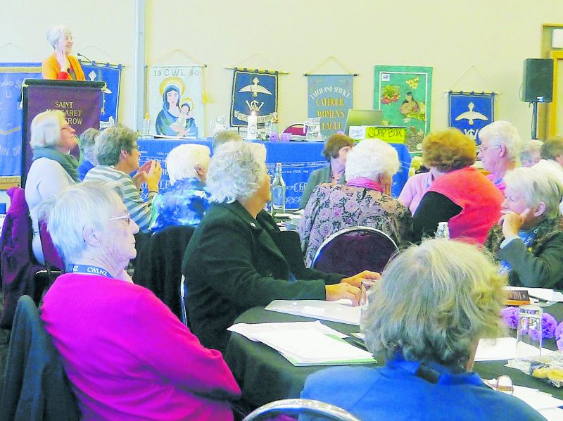 Some of the 110 delegates at the CWL national conference. Juliet Batten is at the podium.