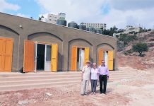 Pat and Suzie McCarthy with engineer Mr Habib Wadi’ Sleibi at the Bethlehem Scout centre.