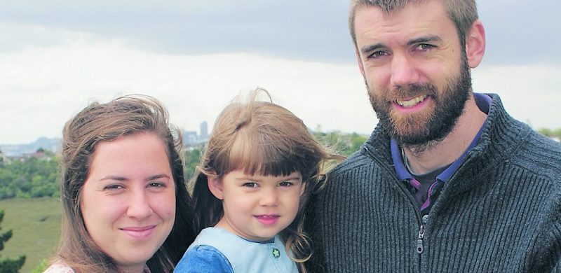 Cameron and Cheryl Surrey and their daughter Daisy-Ann at the Catholic Discipleship College in Northcote.