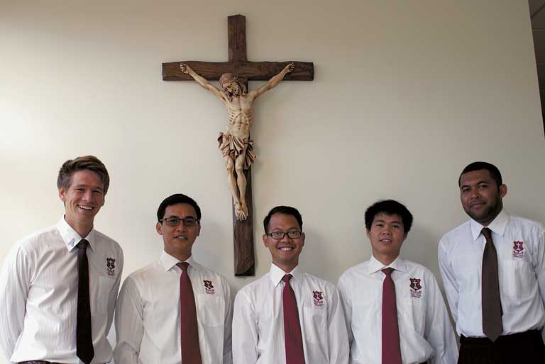 Seminarians from left to right: Isaac Fransen, Ronnie Angelo Dungo, Cirilo Barlis, Jovanie Leones and Romano Tikotikoca.