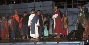 Pontius Pilate (Kevin  Samuel) questions Jesus (Andrew Malele) in a scene from Passion Play 2015: They Crucified Him.