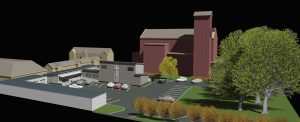 An digital impression of the new parish  facilities and music centre (centre and left, grey building) at St Mary’s Pro- Cathedral in Manchester Street, Christchurch.