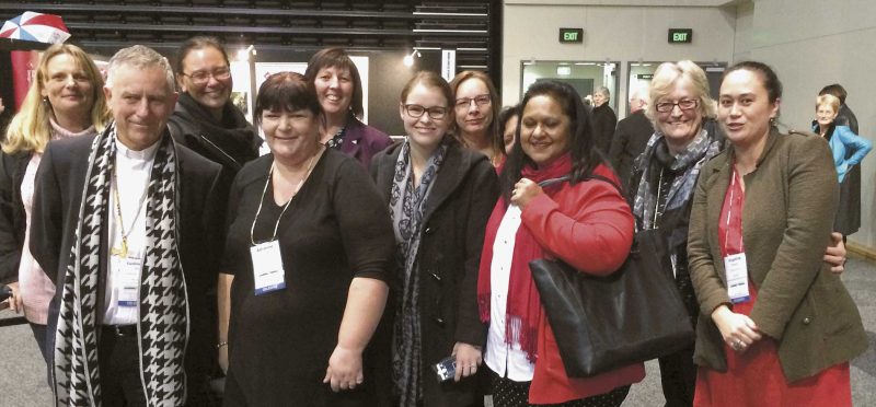Cardinal John Dew with a number of attendees at the NZ Catholic Education Convention, held from June 10 to 12. (Photo courtesy of St Paul’s Catholic Primary School, Massey)