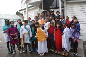 Students (and one  priest) at the Ellerslie camp. 