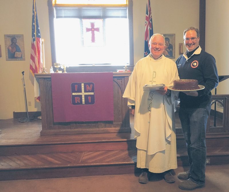 Fr Kevin Purcell and chaplain
Pete Drury at the Chapel of the
Snows, McMurdo Station.