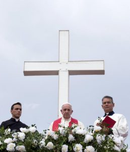 Pope Francis looks out from the Hill of the Cross in Holguin, Cuba, Sept. 21. (CNS photo/Alessandra Tarantino, Pool via Reuters) See POPE-HOLGUIN-BLESSING Sept. 21, 2015.