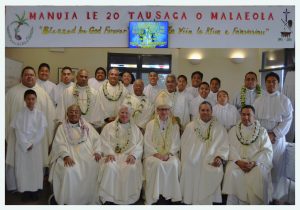 Bishop Patrick Dunn, front centre, with priests, clerics and altar servers after the Malaeola Mass.