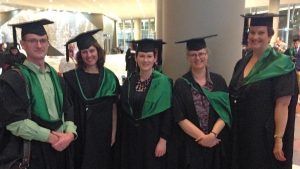 New Zealand graduates, from left: Jonathan Young, Karolina Surynt-Tapiki, Nicole Banks, Kaye Gillies and Genevieve Herder.