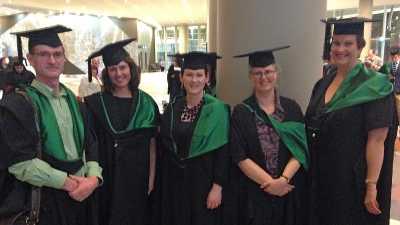 New Zealand graduates, from left: Jonathan Young, Karolina Surynt-Tapiki, Nicole Banks, Kaye Gillies and Genevieve
Herder.