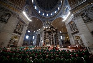 Pope Francis celebrates the closing Mass of the Synod of Bishops on the family in St. Peter's Basilica at the Vatican Oct. 25. (CNS photo/Paul Haring) See SYNOD-CLOSING-MASS Oct. 25, 2015.