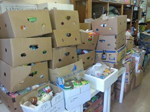 Below: Some of the cans collected by the 10 schools and the diocesan centre.