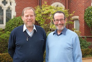 Fr Kevin Toomey, OP, and Rabbi Fred Morgan  celebrate interfaith dioalogue.