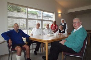 Resident priests at St John Vianney House are well looked after. From left to right: Fr Peter Penney, Msgr Brian Arahill, Msgr Terry Leslie, Elizabeth Tuakolo, Fr Anton Timmerman MHM,  Sr Justina PDDM and Msgr Kevin Hackett.