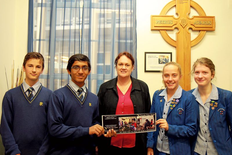 Left to right: Kew McSkimming and Paulse Anithottam (St Peter’s) and Sascha Vesty and Jade Power (St Mary’s) with Caritas Social Justice Education Adviser Gemma Sinnott.