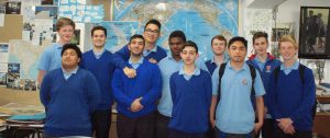 Rosmini students get to teach students in other countries through the Internet. From left, front row:  Eukaliti Vea,  Eli Abou-Chaaya, Sinan Rassam, Marc Tolentino and Conor Whyte. Back row: Patrick Haybittle, Matthew Kereama, Vance Avery, Leon Bongare, Liam Smith and Callum Flanagan. 