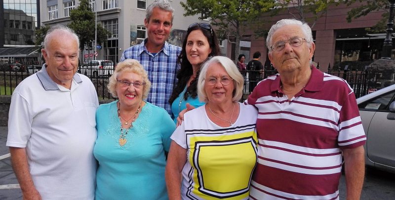 Front, from left, after the celebration Mass: Gerry and Margaret Smy (married August 8, 1960), Grace and John Middleton (14 November 1964) and, at back, Damian and Abbie Bradly (October 2, 2015).
