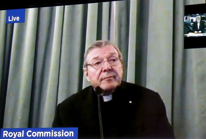 Australian Cardinal George Pell is seen on a screen via video link from Rome as he prepares to answer questions from Australia's Royal Commission Into Institutional Responses to Child Sexual Abuse in Sydney Feb. 29. (CNS photo/Australian Royal Commission into Institutional Responses to Child Sexual Abuse, Reuters) See PELL-COMMISSION-TESTIFY Feb. 29, 2016, and PELL-COMMISSION-TESTIFY-RIDSDALE March 1, 2016.