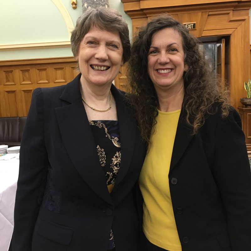 Former prime minister Helen Clark and  current administrator of the United Nations Development Programme and patron of the Religious Diversity Centre, left,  with Jennifer Beck, vice-president of the South Island Interfaith Society and director of public affairs for The Church of Jesus Christ
of Latter-day Saints in Christchurch. (Jennifer Beck photo)