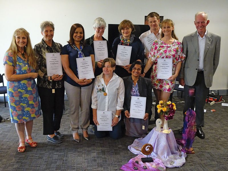 At the graduation ceremony were (back: left to right) Dianna Fouhy (WBF Coordinator,
Auckland), Jane Diment (Hamilton), and Abigail Kalinowski, Anne Sunde, Agnieszka
Dawidowska, William Hadnett, Teresa Hadnett, Peter Garrick (WBF Tutor), (front: left to
right) Jeanette Mathers and Blossom Fernandes from the Auckland diocese. Insets from
left, Hannah Fouhy (Auckland) and Vanya Snowden (Kaitaia).