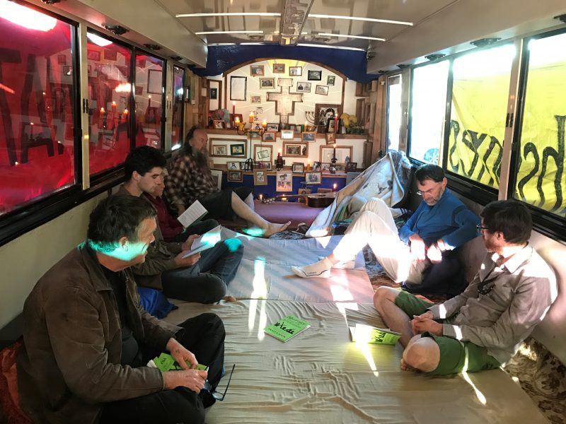 A shrine inside the protestors’ bus.