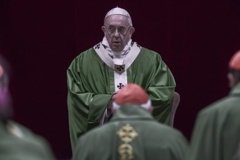 Pope Francis celebrates a Mass attended by the heads of bishops' conferences from around the world on the last day of the four-day meeting on the protection of minors in the church at the Vatican Feb. 24, 2019. (CNS photo/Maria Grazia Picciarella) See POPE-SYNOD-DOCUMENT, SUMMIT-DINARDO, SUMMIT-MASS-COLERIDGE and SUMMIT-POPE-CLOSE Feb. 24, 2019.