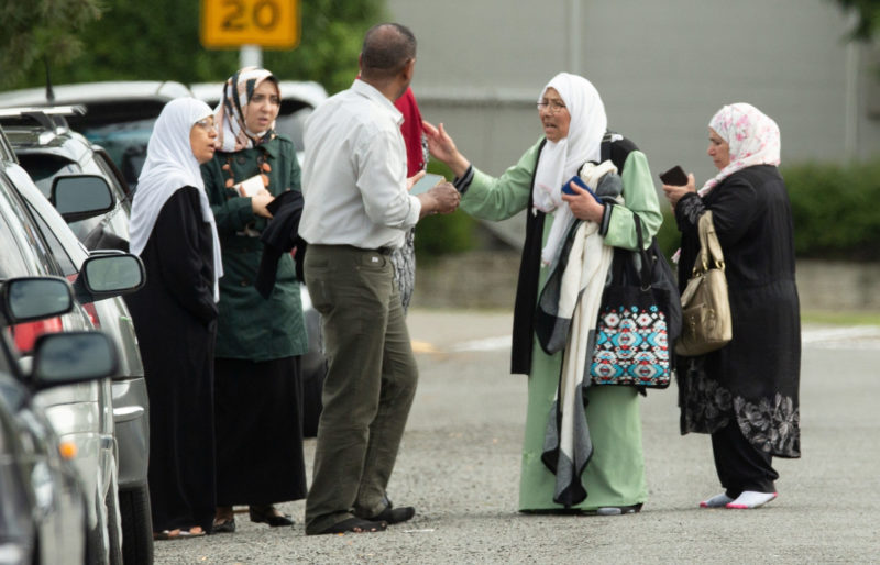 Members of a family react outside the Al Noor Mosque in Christchurch, New Zealand, March 15, 2019. Forty-nine people were assassinated and at least 40 more are being treated for gunshot wounds following the mosque terror attacks. (CNS photo/Martin Hunter, Reuters) See NEW-ZEALAND-MOSQUE-ATTACKS March 15, 2019.