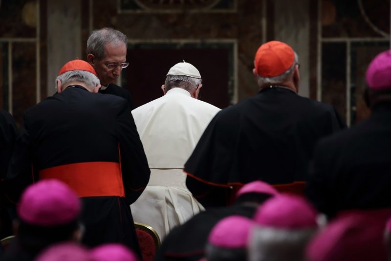 Pope Francis and prelates from around the world attend a penitential liturgy during a meeting on the protection of minors in the church at the Vatican in this Feb. 23, 2019, file photo. In a decision published Dec. 17 the pope abolished the obligation of secrecy for abuse victims during Vatican trials and processes. (CNS photo/Evandro Inetti, pool) See POPE-ABUSE-SECRECY Dec. 17, 2019.