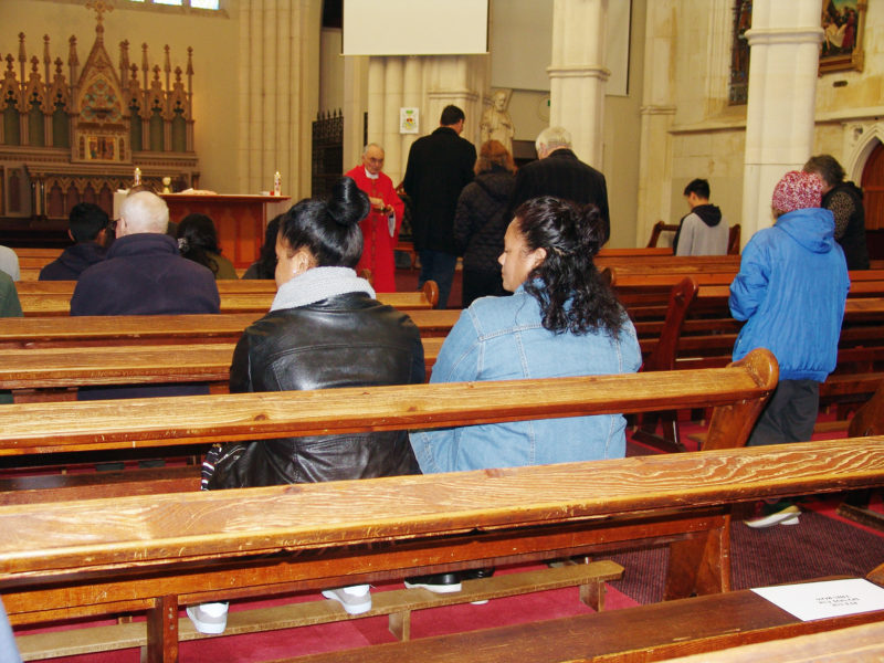 Massgoers observe social distancing during Commumion at St Joseph’s Cathedral in Dunedin.