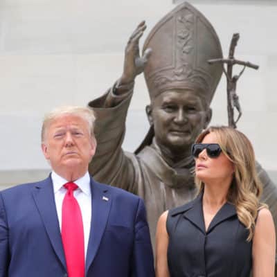 Trump visits St John Paul II Shrine in Washington sparking criticism