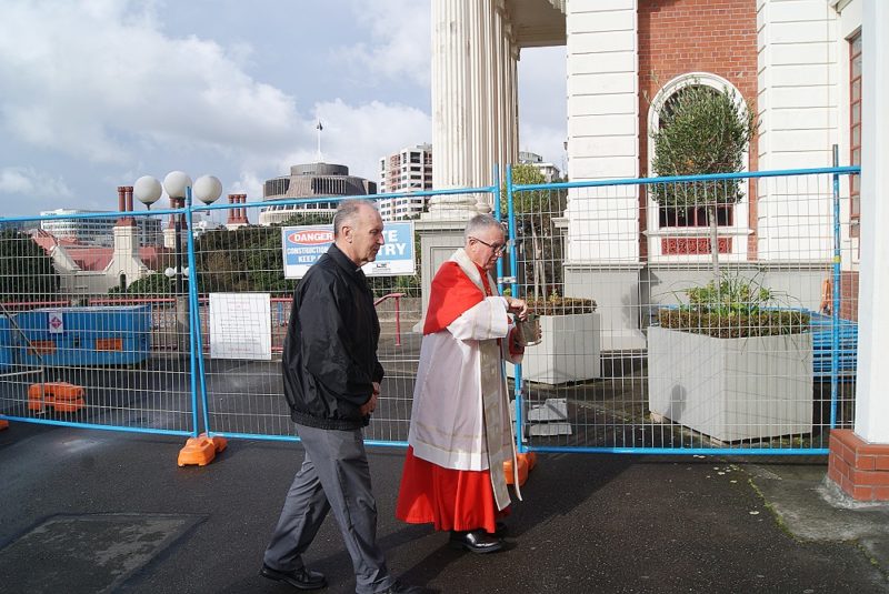 Cardinal John Dew, with Msgr Gerard Burns, at the site.