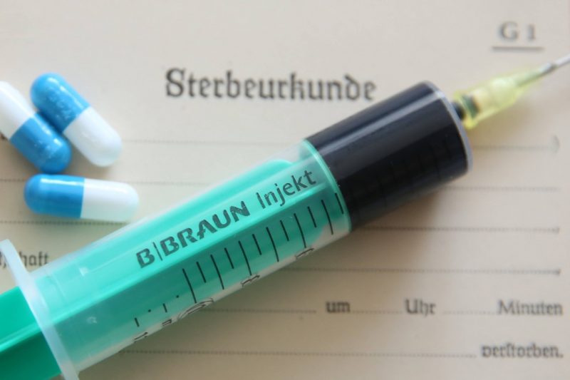 A photo illustration shows tools used in euthanasia. The Spanish bishops' conference has denounced a proposed bill that would legalize euthanasia in Spain. (CNS photo/Norbert Fellechner, www.imago via Reuters)