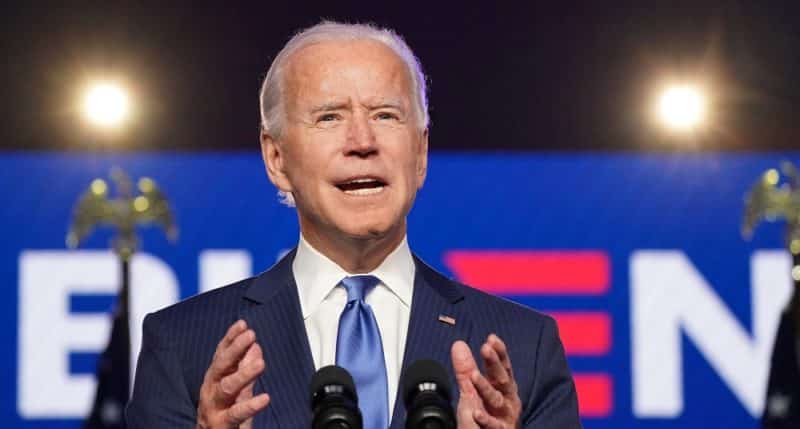 Presumptive U.S. President-elect Joe Biden speaks about election results in Wilmington, Del., Nov. 6, 2020. (CNS photo/Kevin Lamarque, Reuters)