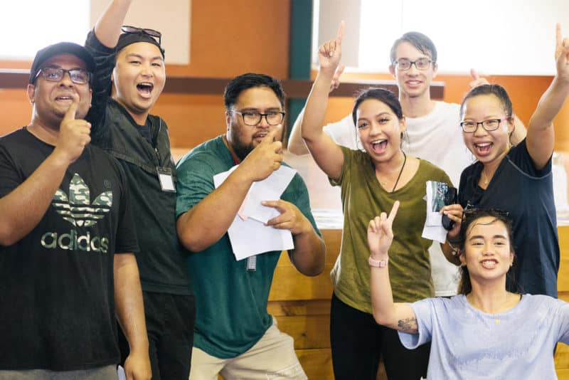 Some of the participants at the 29th Hearts Aflame Catholic summer school, who had succeeded in a small group challenge activity (Amazing Race).
