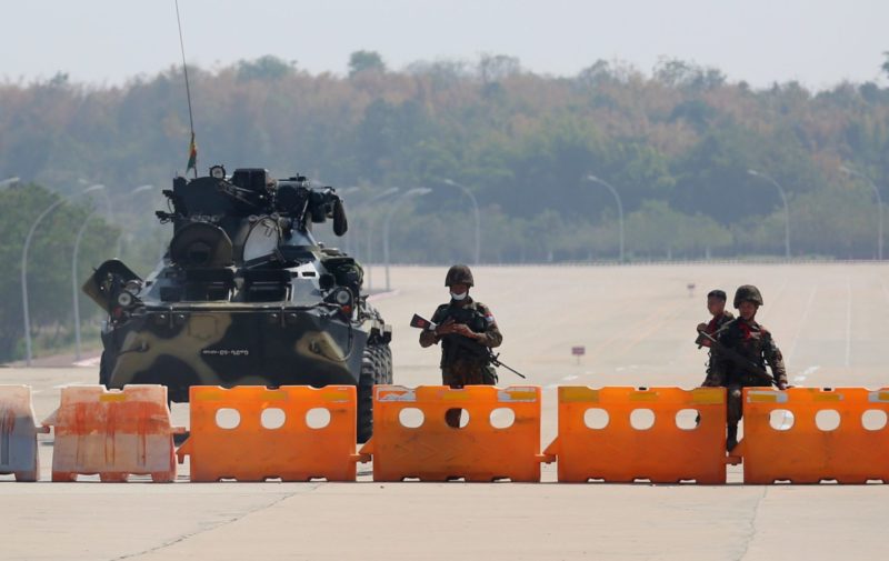 Myanmar's military checkpoint is seen in Naypyitaw, Myanmar, Feb. 1, 2021. (CNS photo/Reuters)