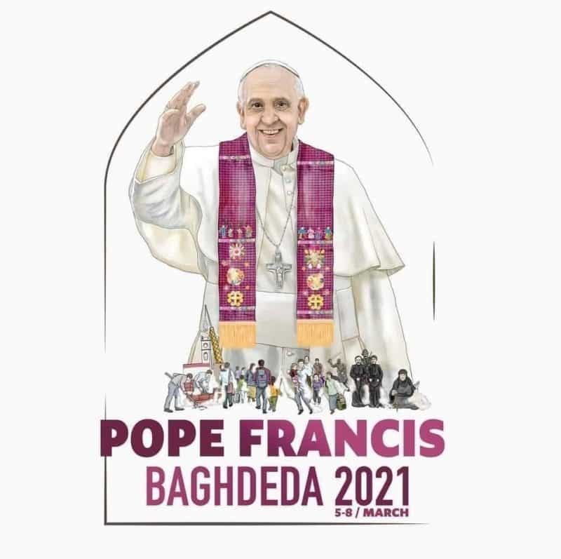 This is the official logo, designed by Ragheed Nenwaya, for Pope Francis' visit to Qaraqosh, Iraq, also known by its Aramaic name of Baghdeda. The pope will visit Qaraqosh March 7, part of his March 5-8 visit to Iraq. (CNS logo/Ragheed Nenwaya via Father Roni Momeka)