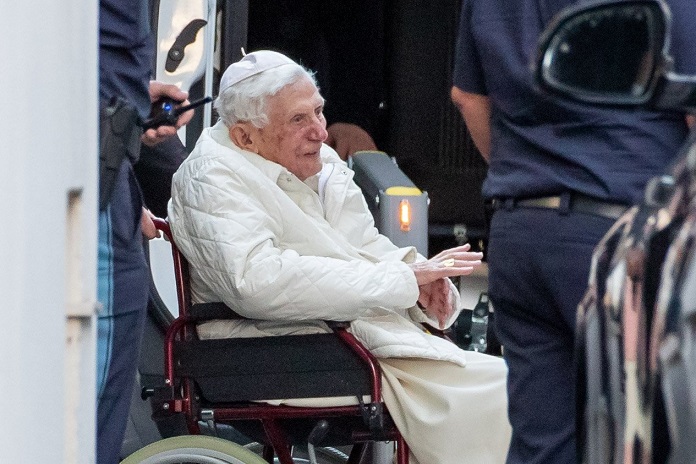 Retired Pope Benedict XVI is pictured during a visit to see his brother, Msgr. Georg Ratzinger, in Regensburg, Germany, June 19, 2020. The retired pope hinted at his own death in a condolence message for a former colleague. (CNS photo/Daniel Karmann, DPA, Reuters)