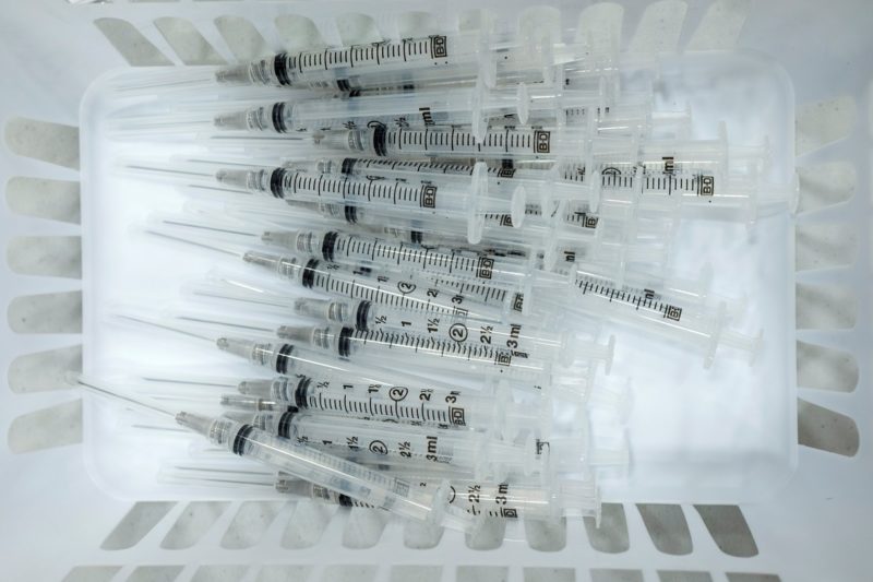 Syringes for the Pfizer-BioNTech COVID-19 vaccine are seen at a clinic in Collegeville, Pa., March 7, 2021. (CNS photo/Hannah Beier, Reuters)