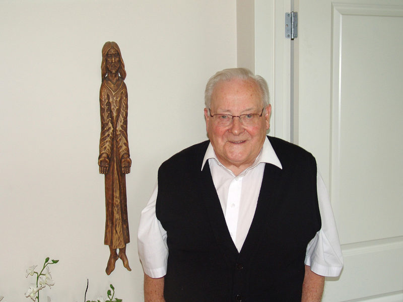 Msgr Vincent Walker beside his much cherished Chilean 
farewell present.