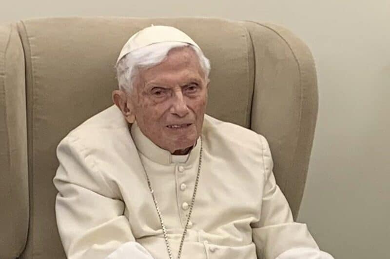 Retired Pope Benedict XVI, 94, is pictured during a group photo with recipients of the Ratzinger Prize at the Vatican Nov. 13, 2021. German publishing company Verlag Herder has paid tribute to the retired pope as its most loyal and oldest living author. In 1956 the then-29-year-old theologian signed this contract to work on the "Lexikon für Theologie und Kirche" ("Encyclopedia for Theology and the Church"). (CNS photo/courtesy Joseph Ratzinger-Benedict XVI Foundation)
