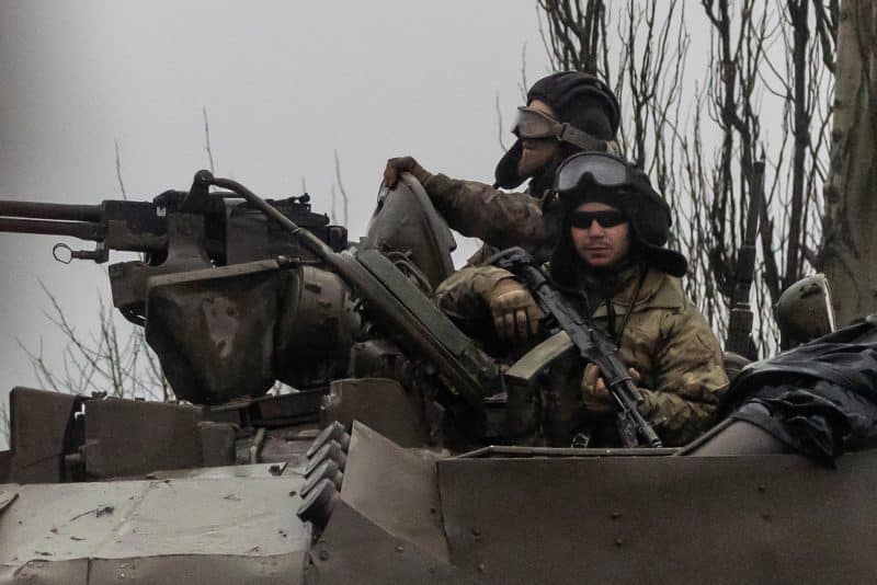 Ukrainian tanks move into Mariupol, Ukraine, after Russian President Vladimir Putin authorized a military operation in Ukraine, Feb. 24, 2022. (CNS photo/Carlos Barria, Reuters)