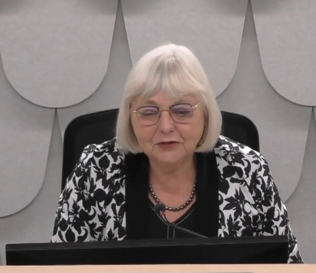 A screenshot of royal commission chair 
Coral Shaw speaking at the end of the 
hearing
