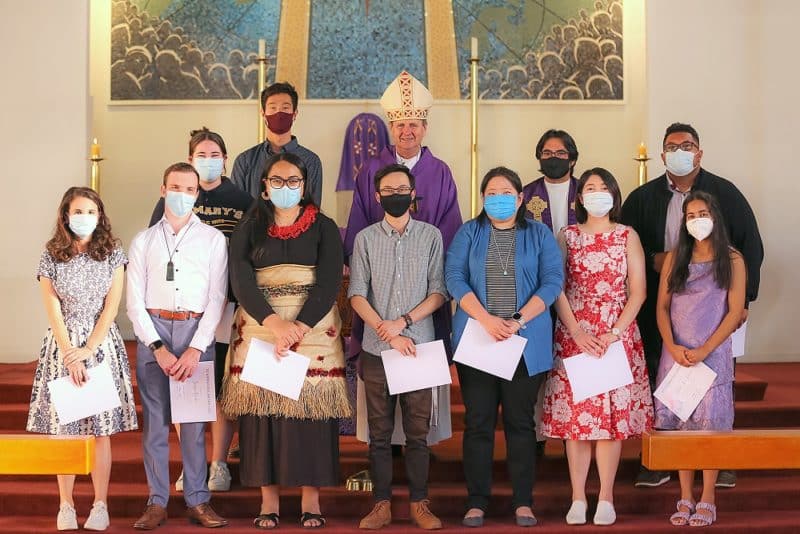 Tu Kahikatea Award recipients 2022 with Bishop Stephen Lowe.