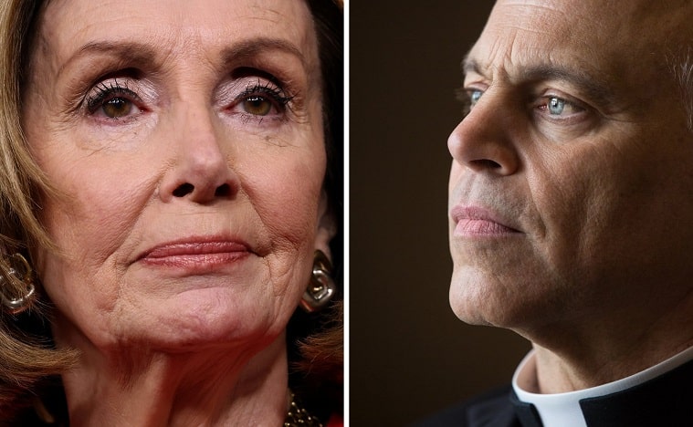 La presidenta de la Cámara de Representantes, Nancy Pelosi, demócrata por California, y el arzobispo de San Francisco, Salvatore J. Cordileone, aparecen en esta foto combinada. (Foto CNS/Evelyn Hockstein, Reuters, y Lisa Johnston, St. Louis Review)