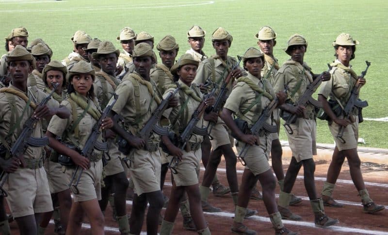 Young Eritrean soldiers are pictured in a file photo in Asmara. Places of worship have become the latest target for the forced roundup of Eritrean teens to serve as soldiers, in what clerics describe as a deteriorating situation. (CNS photo/Jack Kimball, Reuters)