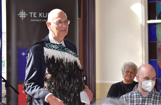 Robert Blucher speaks at the mihi whakatau.