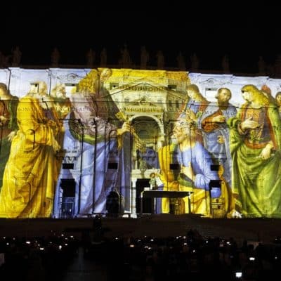 Thousands attend premiere of film projected onto St Peter’s Basilica