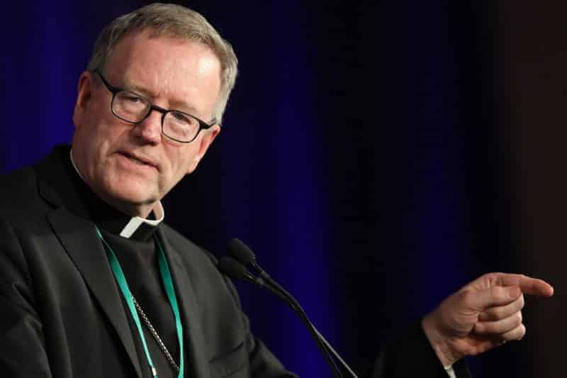 Bishop Robert E. Barron of Winona-Rochester, Minn., is seen speaking at the spring general assembly of the U.S. Conference of Catholic Bishops in Baltimore in this June 11, 2019, file photo. Bishop Barron is the founder of the Catholic media apostolate Word on Fire. (CNS photo/Bob Roller)
